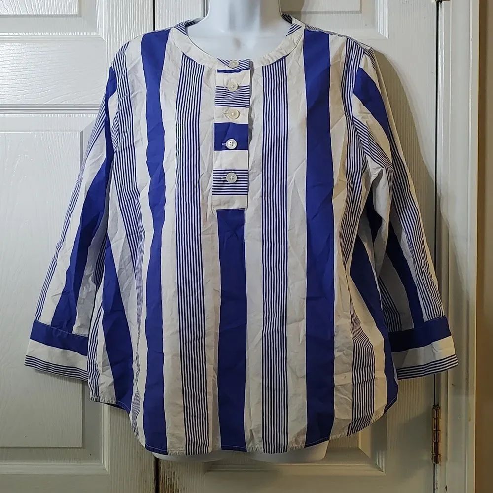 J. Crew royal blue and white striped3/4 length sleeve Sz L NWOT